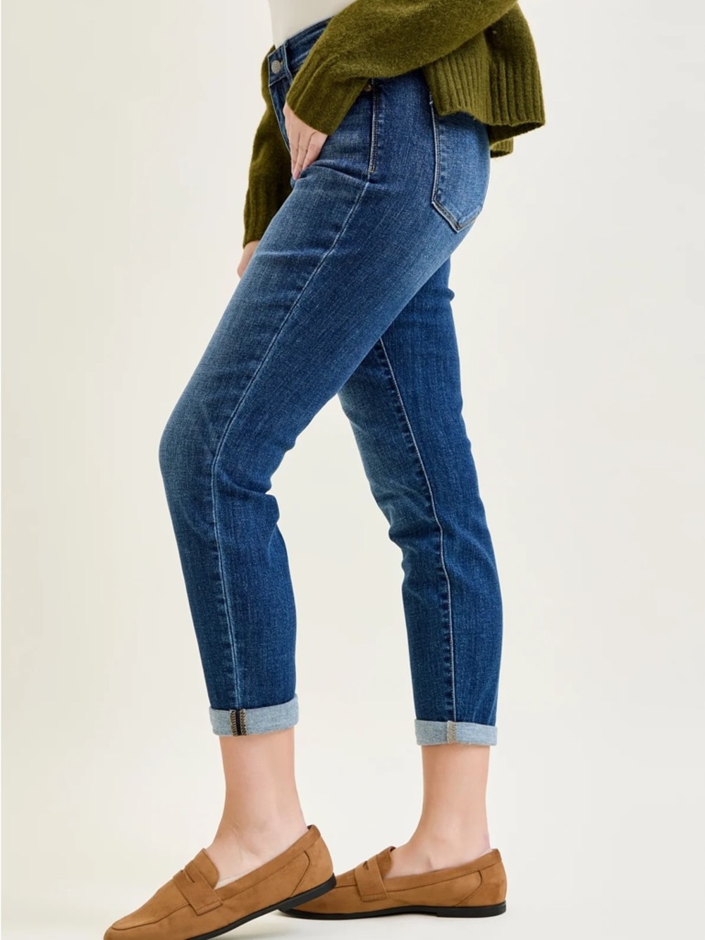 NWOT Judy Blue Addison Mid Rise Classic Cuffed Boyfriend Jeans Sz 7/28 - Picture 7 of 13